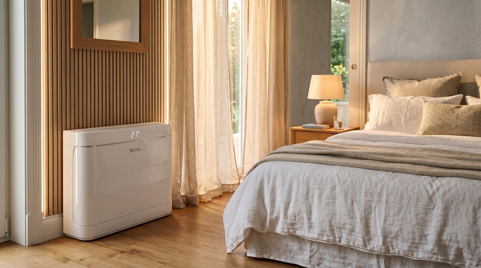 Climatiseur console Boréa posé au sol comme un radiateur
